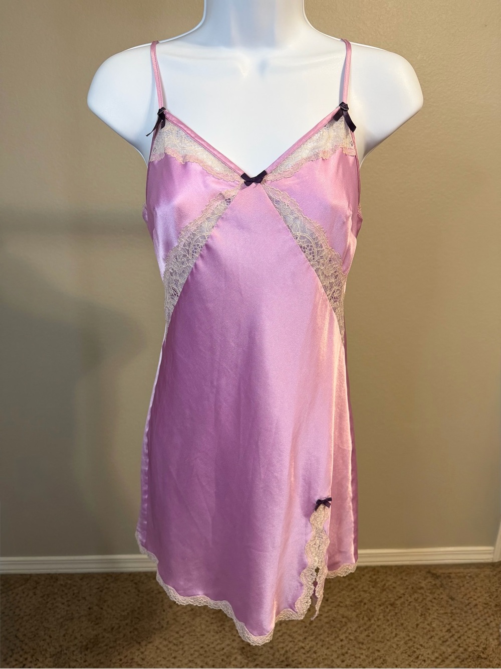 Victoria's Secret Dream Angels Violet Satin Shimmer Lace Slip Dress XS